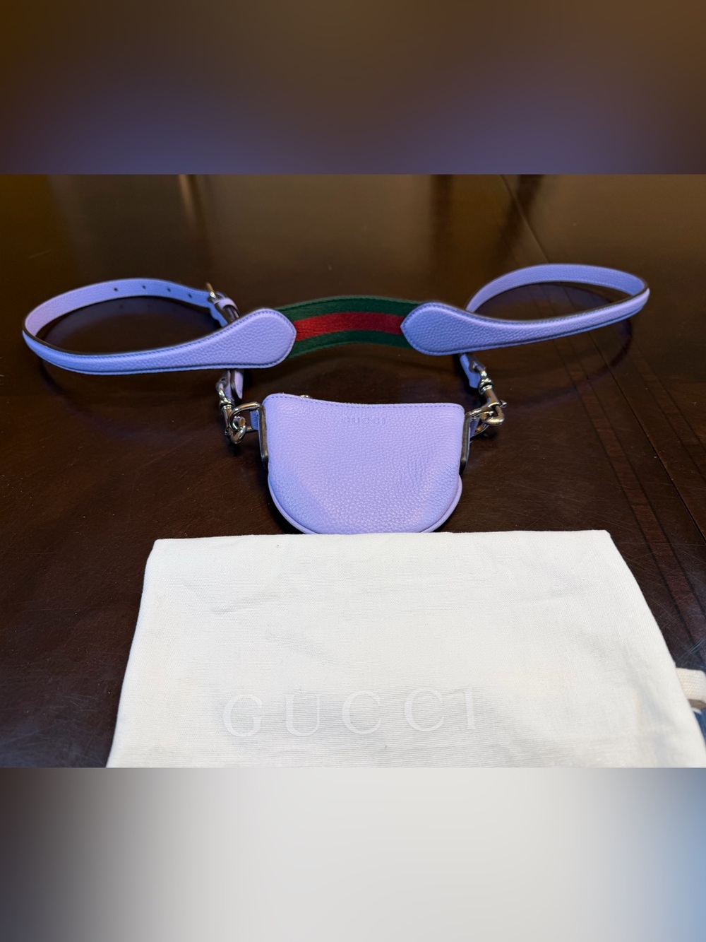 New Authentic Gucci Logo Nano Purple Leather Crossbody Shoulder Bag